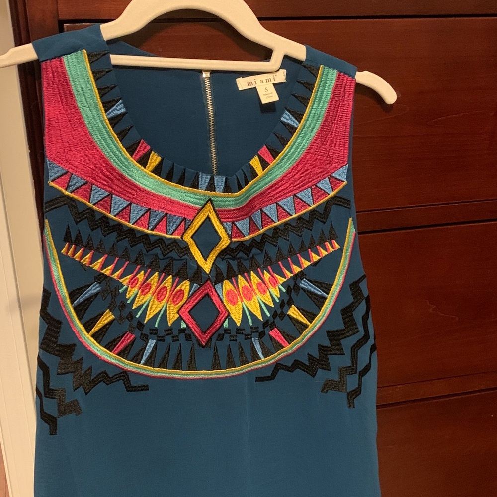 Miami Blue Top with Vibrant Embroidery